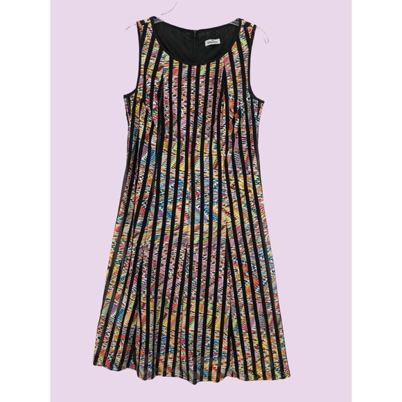 Colorful Splash Fishnet Pattern Sleeveless Phase Seven 7 Preppy Boho Midi Size 8 - Picture 1 of 8